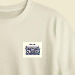 Music Tape Recorder Chest Printed Oversized Tee