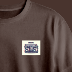 Music Tape Recorder Chest Printed Oversized Tee
