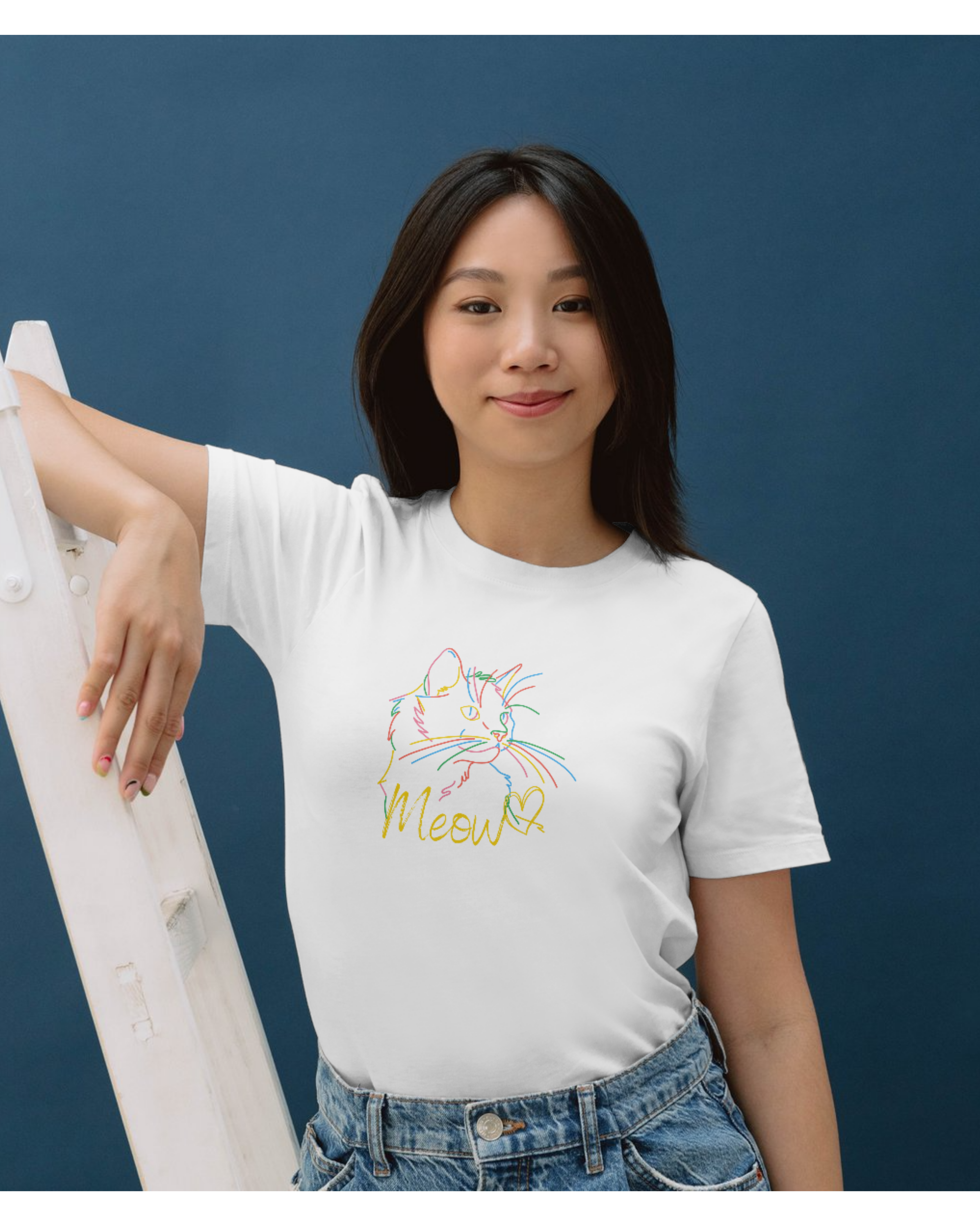 Cat Colored Outline Regular Printed Tee