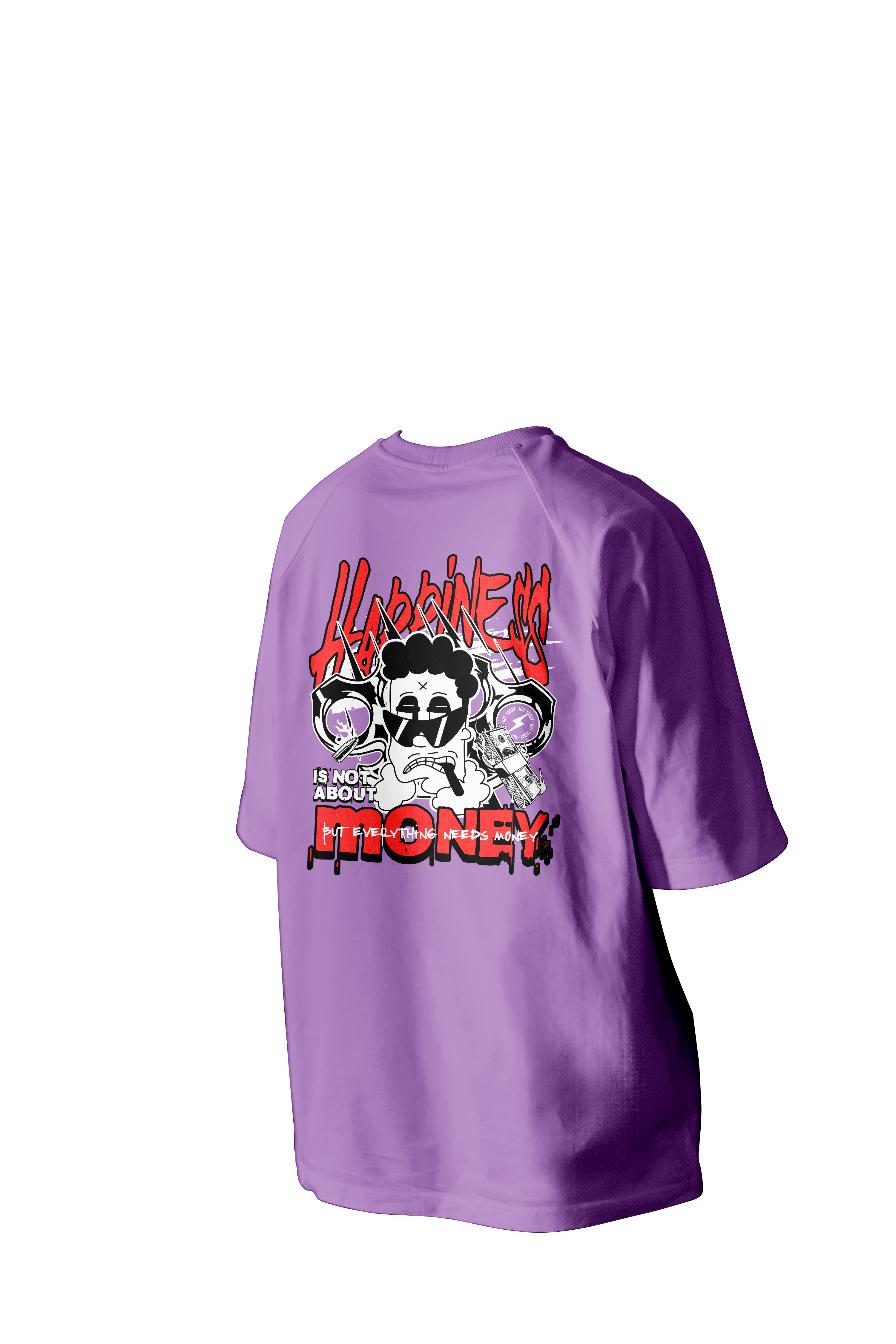 Happiness is not about Money Printed Oversized Tee