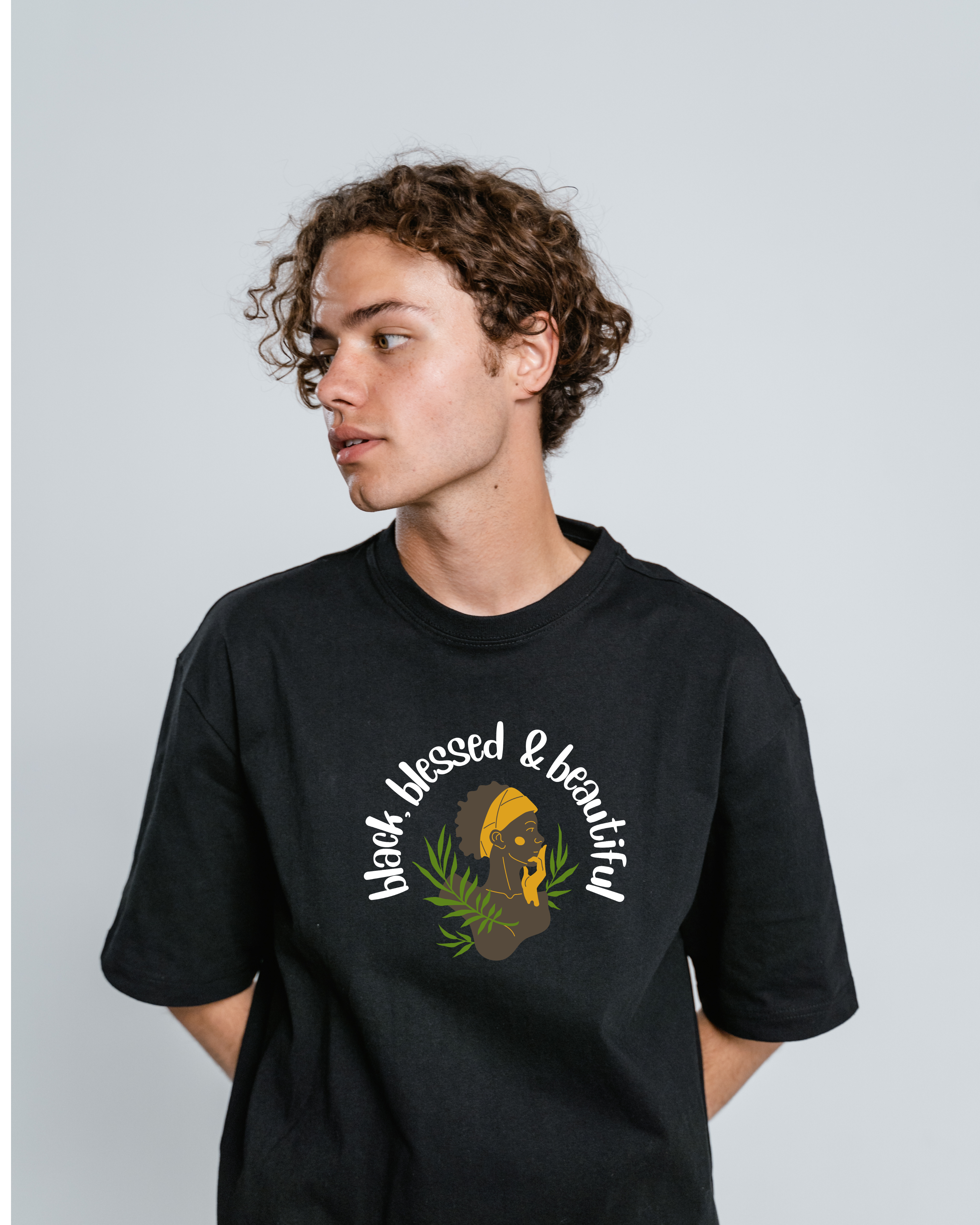 Black Blessed & Beautiful Printed Regular Tee