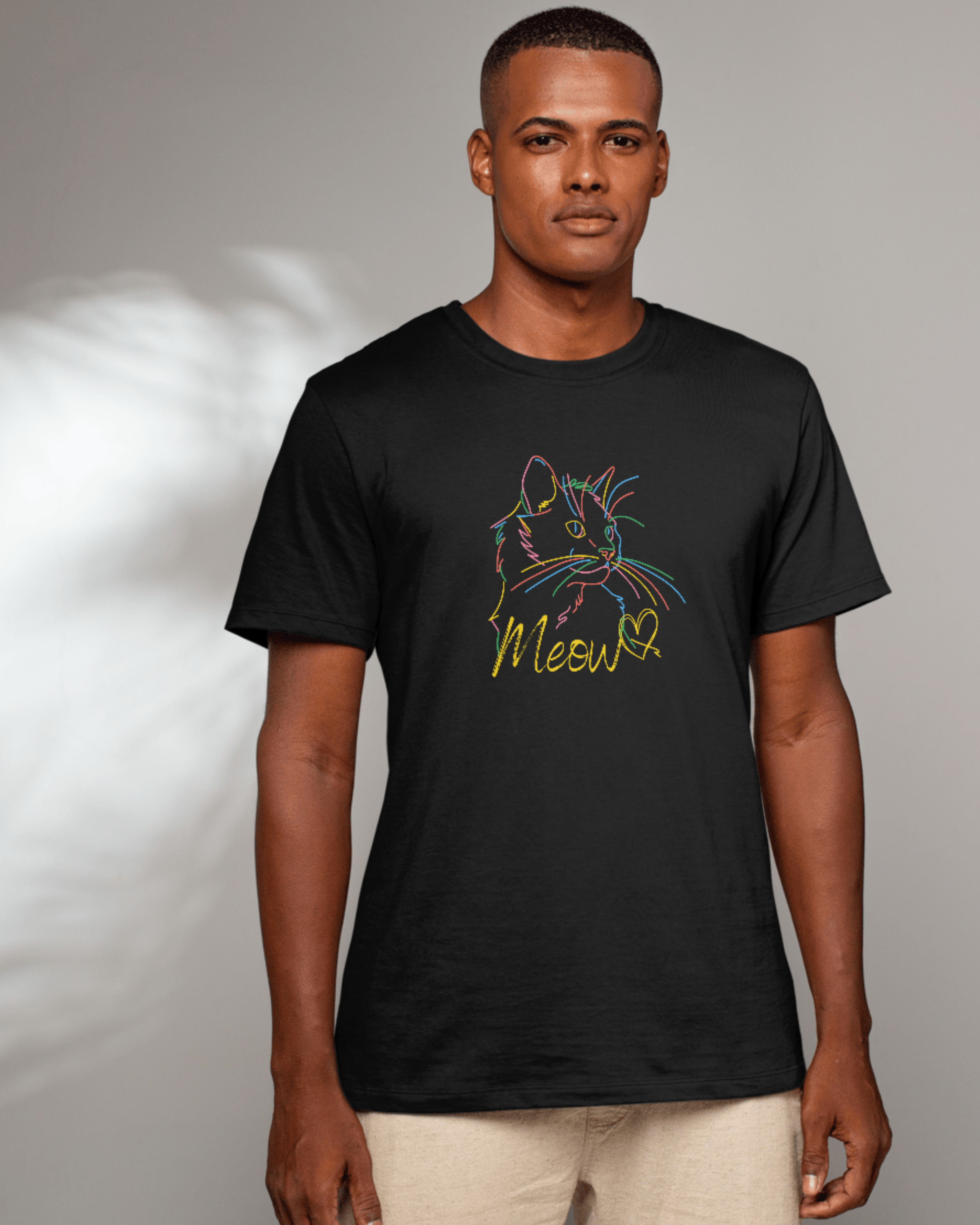 Cat Colored Outline Regular Printed Tee