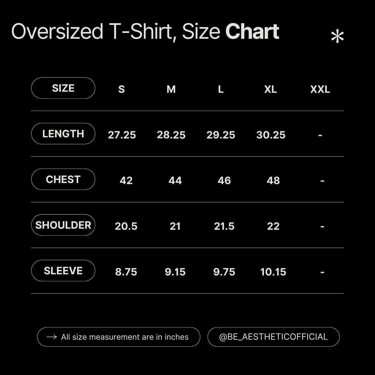 Oversized Tee Size Chart