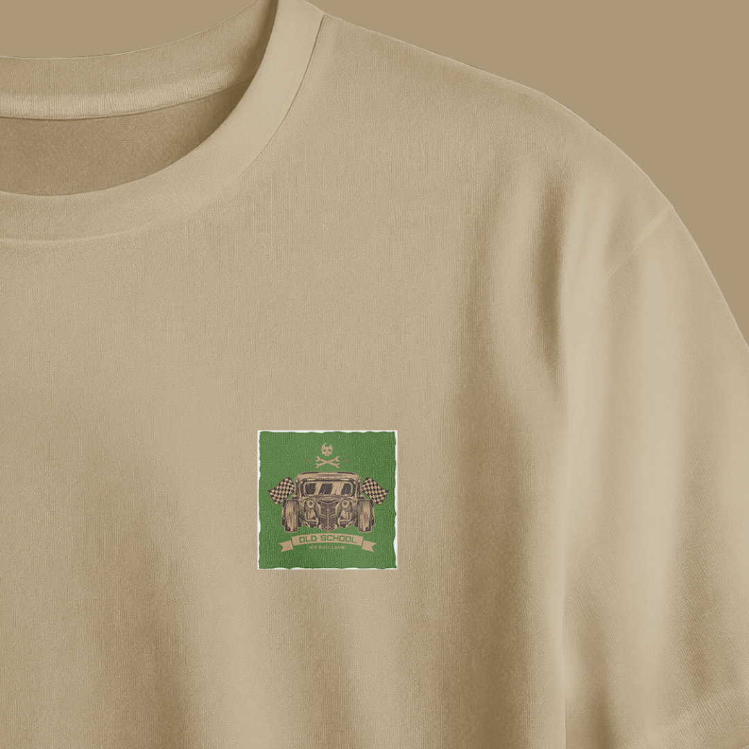 Old School Hot Road Classic Chest Printed Oversized Tee