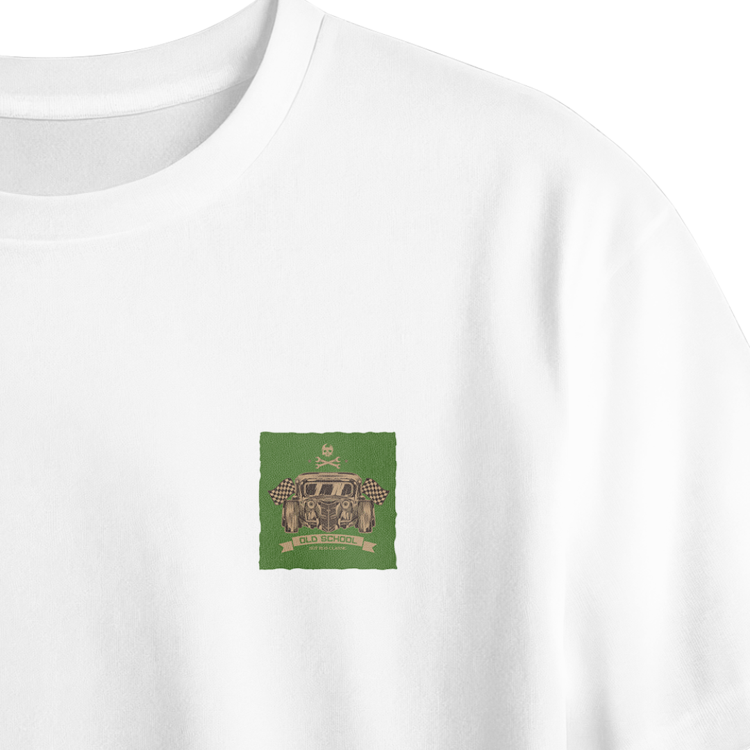 Old School Hot Road Classic Chest Printed Oversized Tee