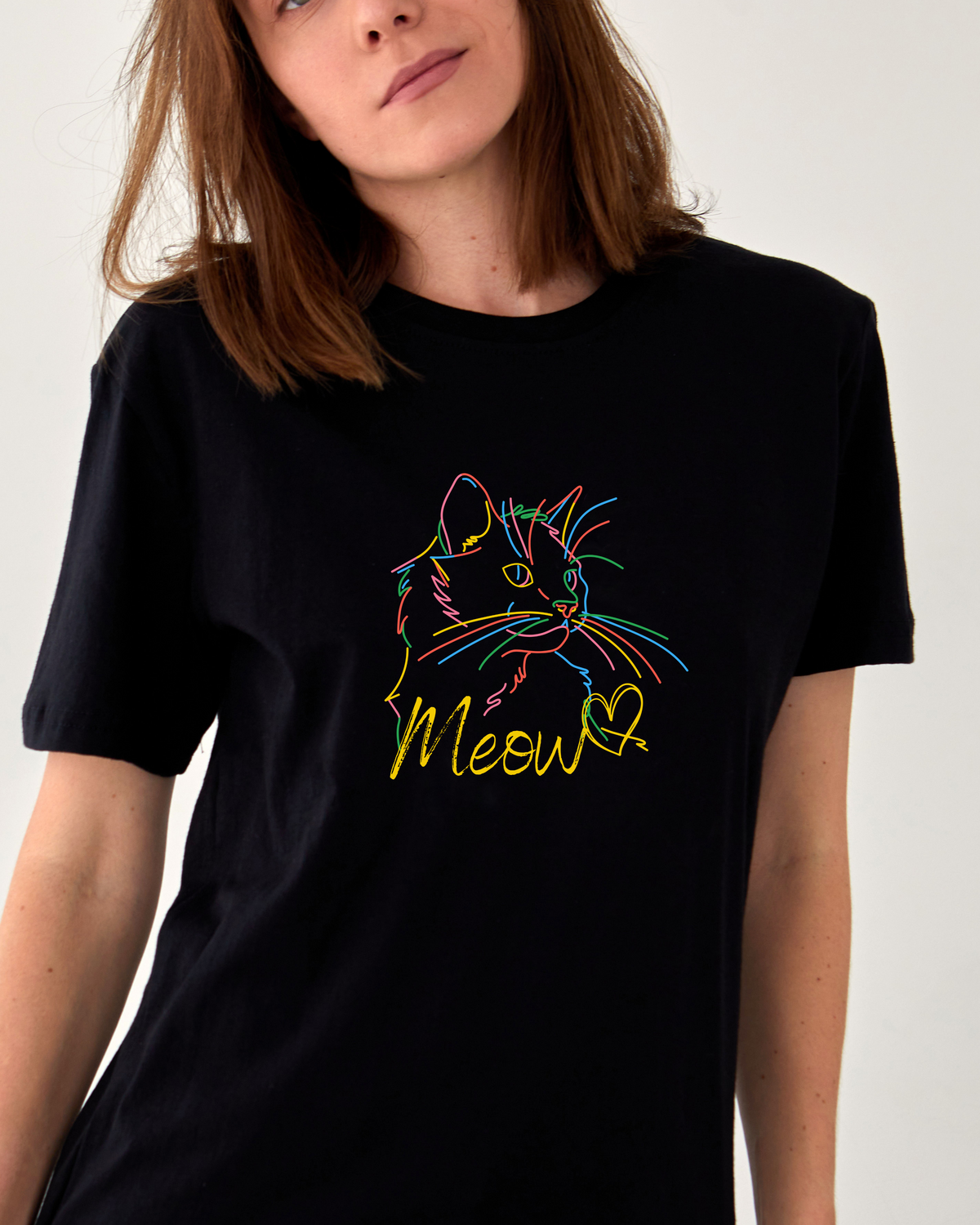 Cat Colored Outline Regular Printed Tee