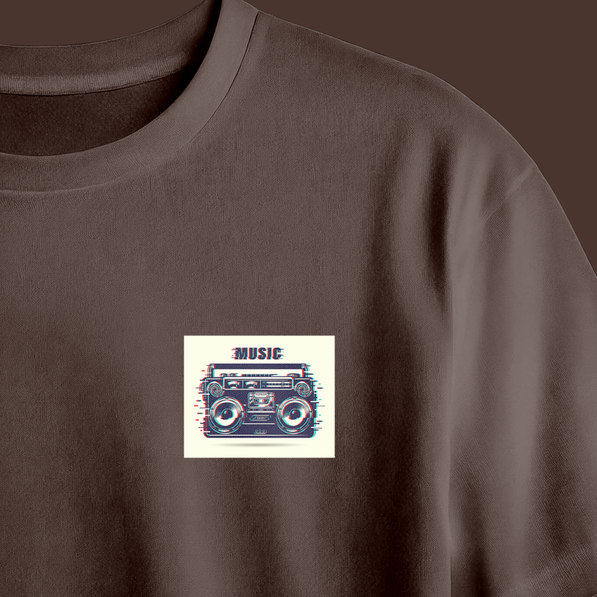 Music Tape Recorder Chest Printed Oversized Tee
