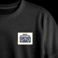 Music Tape Recorder Chest Printed Oversized Tee